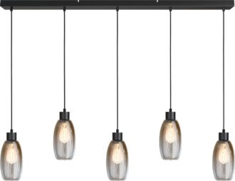 Hanglamp Masterlight Olive 5-lichts, zwart - Plafondplaat zwart 130x8cm