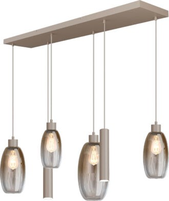 Hanglamp Masterlight Olive 6-lichts, beige/terra - Plafondplaat beige/terra 130x25cm