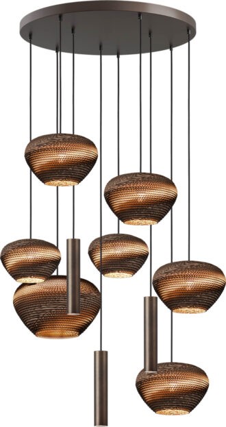 Hanglamp Masterlight Carta Trendy – Cacao – 10-lichts Ø70 cm – 350 cm lang