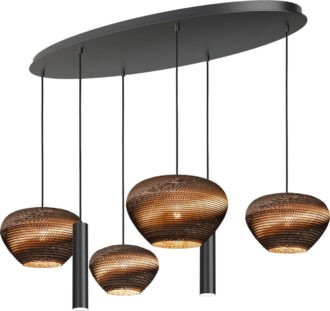 HL Carta Trendy 6-lichts zwarte lamp met ovale lichtbundel, 130x25 cm