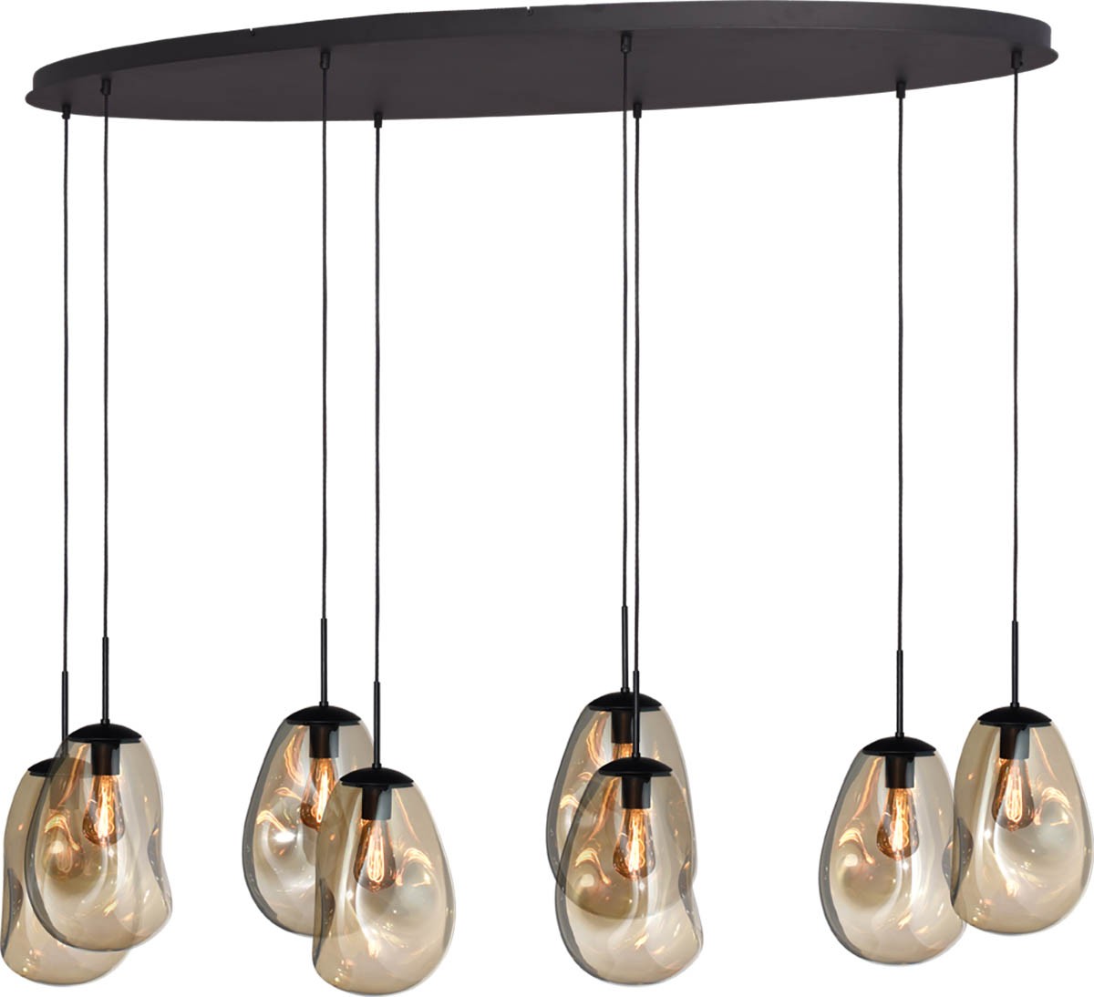 Hanglamp Masterlight Lava – Mat zwart met goud glas – 8-lichts 160 x 60 cm