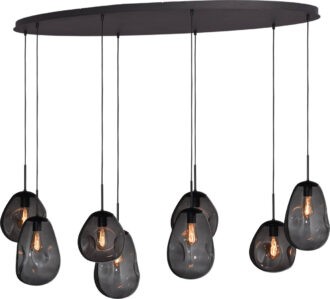 Hanglamp Masterlight Lava – Mat zwart met zwart glas – 8-lichts 160 x 60 cm