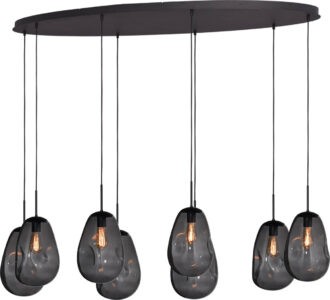 Hanglamp Masterlight Lava – Mat zwart – 8-lichts 160 x 60 cm