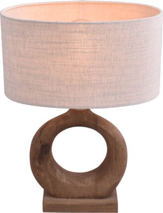 Tafellamp Masterlight Woodie rond natuurlijk hout - Hoogte 48cm - Ovale lampenkamp Oslo naturel 35/23/18