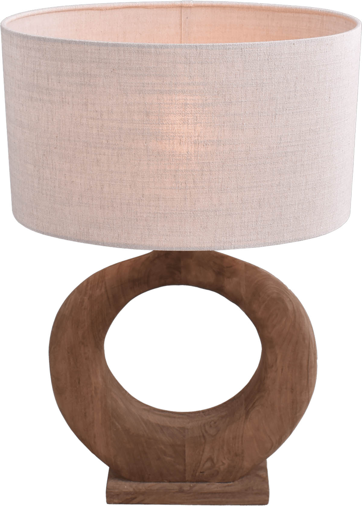 Tafellamp Masterlight Woodie rond natuurlijk hout - Hoogte 70cm - Ovale lampenkamp Oslo naturel 45/30/25