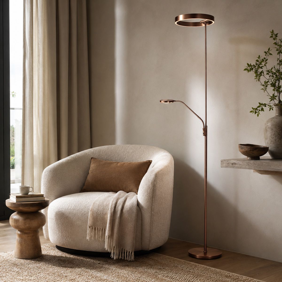 Soleil 2 4388BR – Bronskleurige vloerlamp met uplight en flexibele leesarm - Afbeelding 2