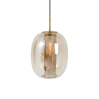 Hanging lamp Ø30x36 cm MINDELO glass amber+gold