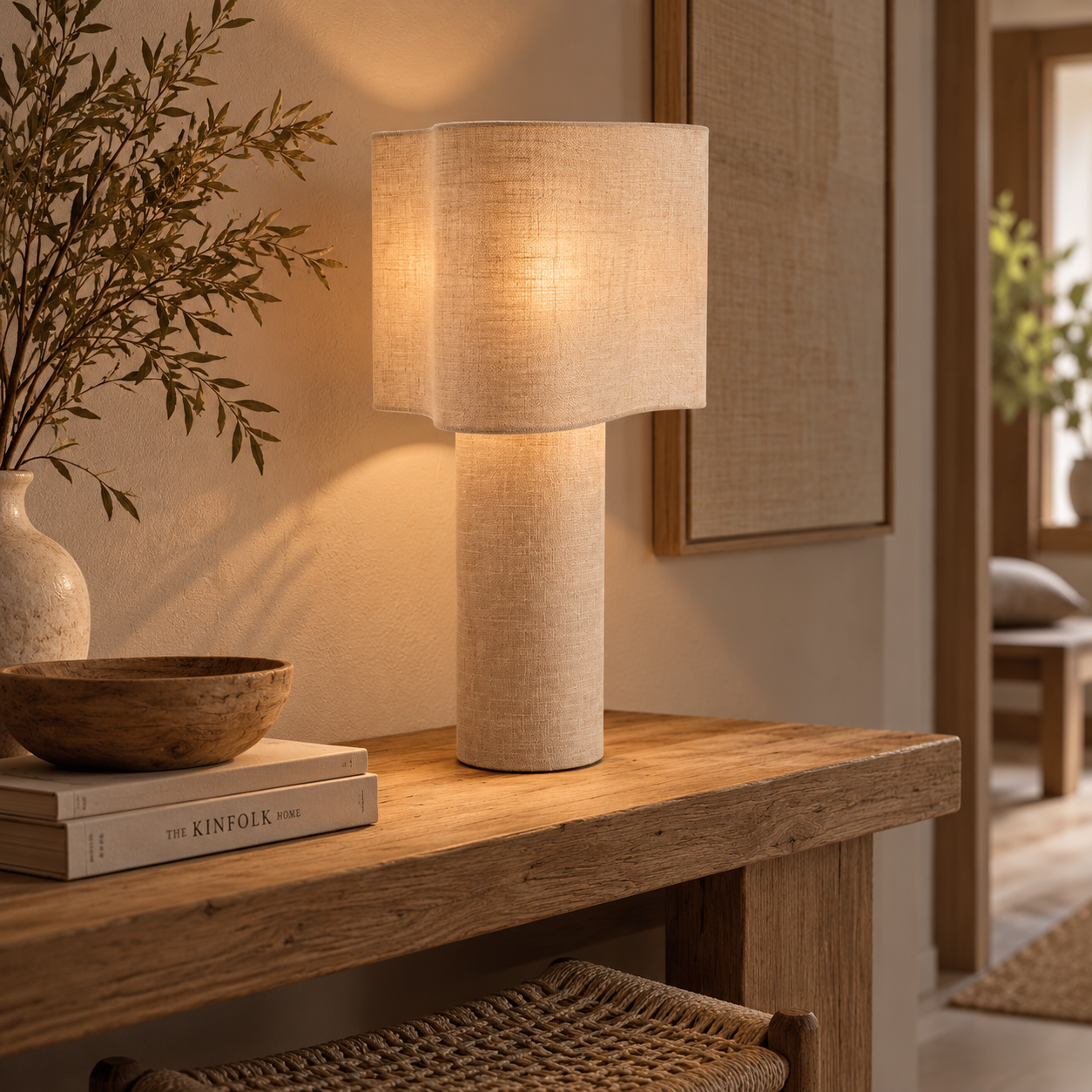Table lamp Ø25x50 cm BRANY linen light brown - Afbeelding 2