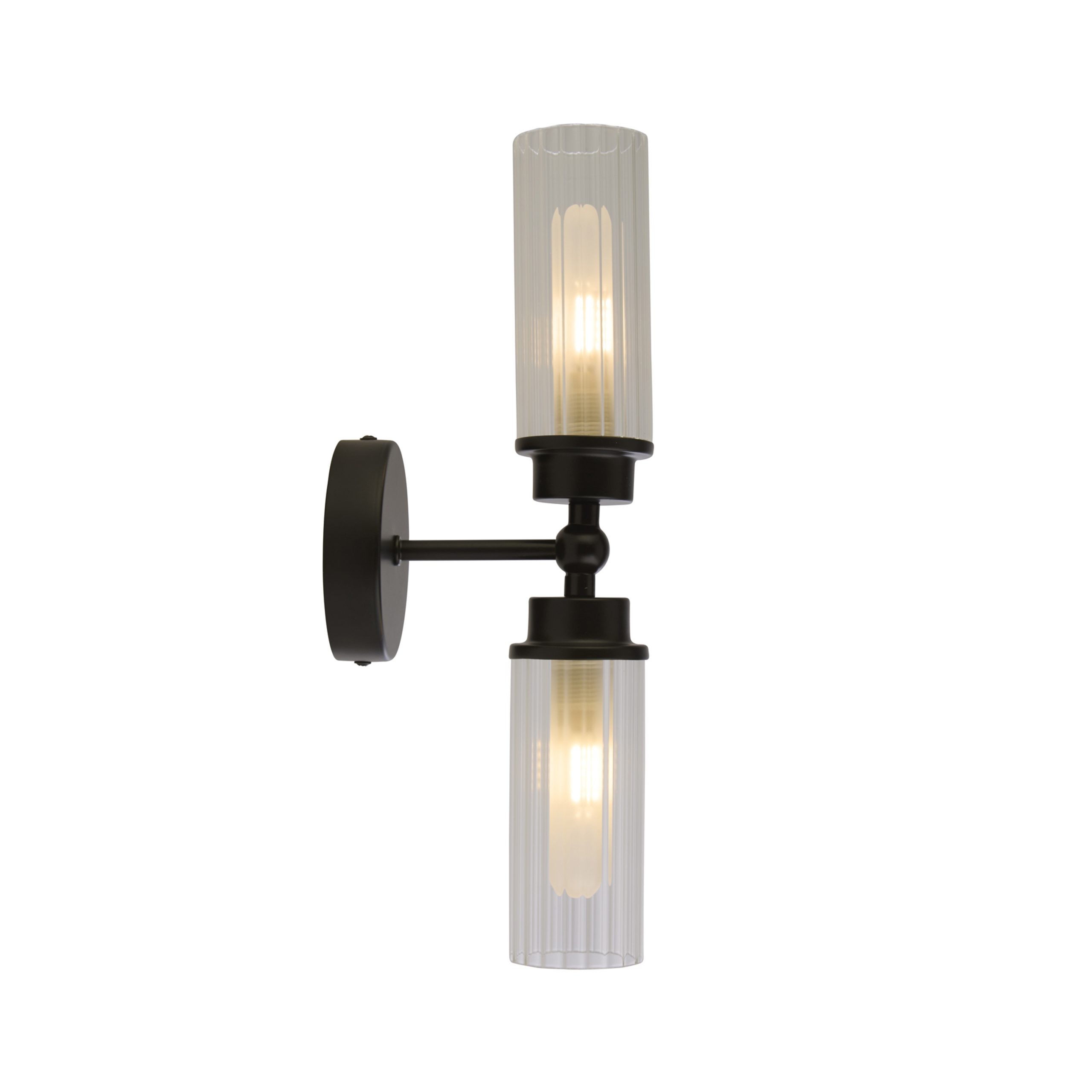 Imperial 2-lichts wandlamp - Mat zwart metaal en helder geribbeld glas - Afbeelding 5