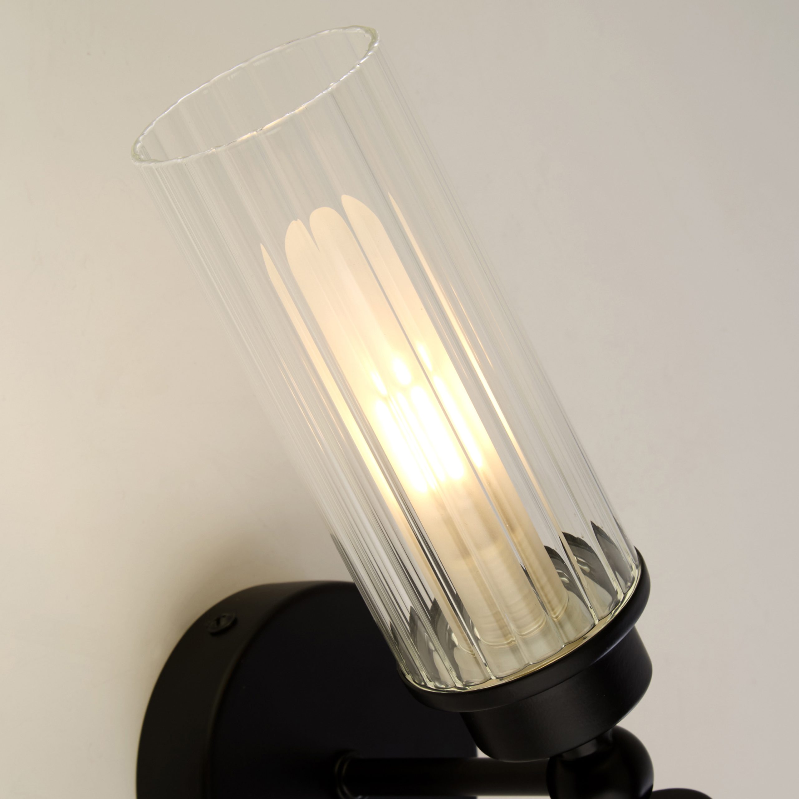 Imperial 2-lichts wandlamp - Mat zwart metaal en helder geribbeld glas - Afbeelding 7