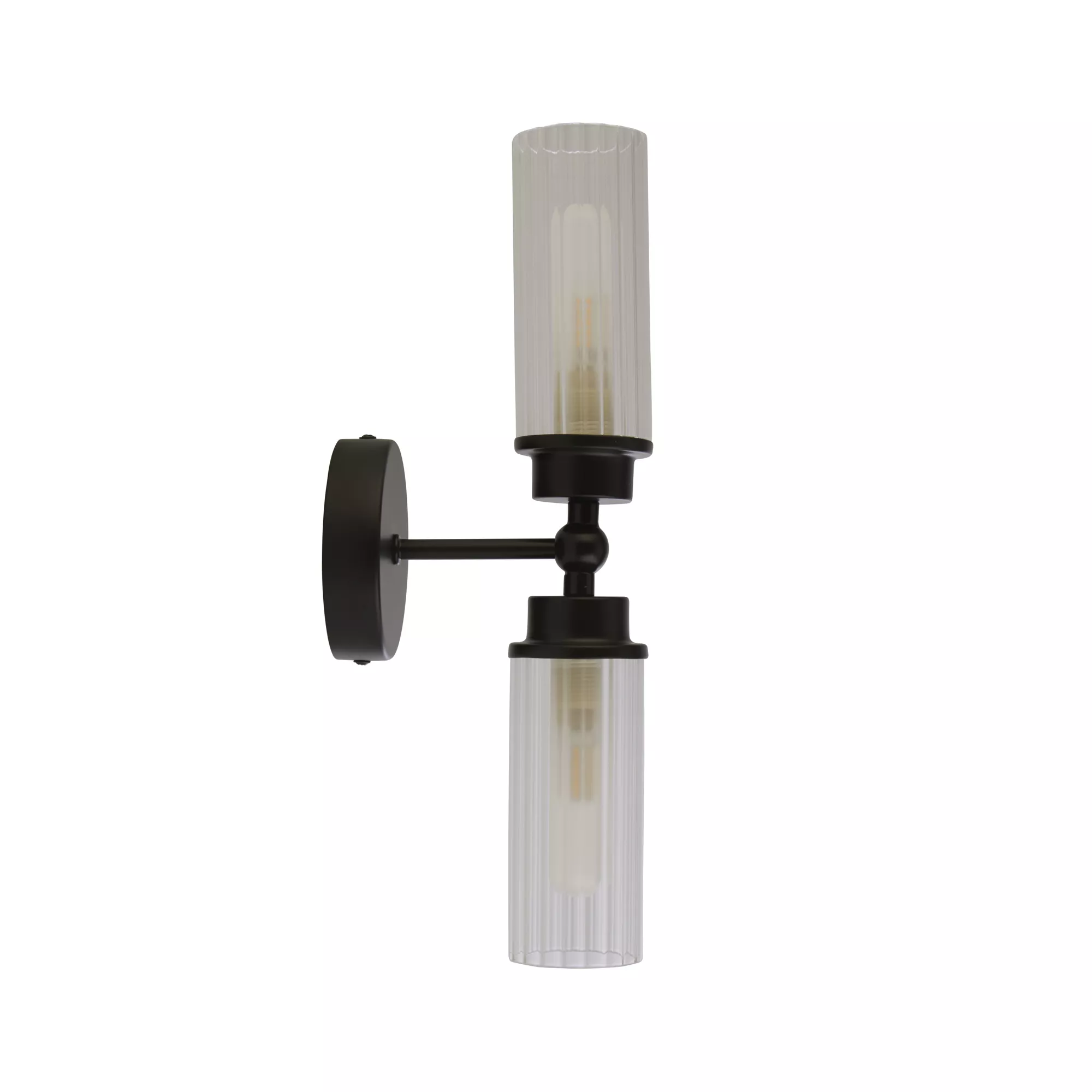 Imperial 2-lichts wandlamp - Mat zwart metaal en helder geribbeld glas - Afbeelding 6