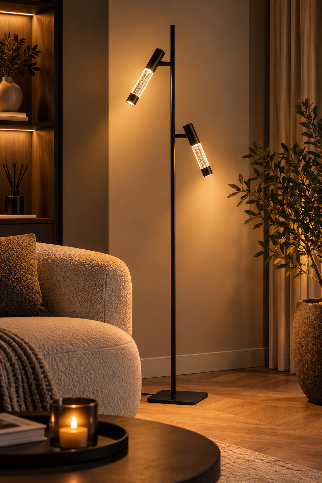 Steinhauer Alisio 4597ZW – Zwarte 2-lichts LED vloerlamp met luxe glas en pushdimmers - Afbeelding 2