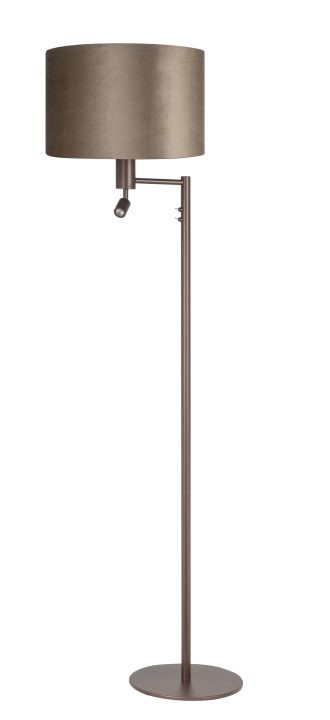 Vloerlamp Havana Choco – Bruine vloerlamp met gouden binnenkant en LED leeslamp