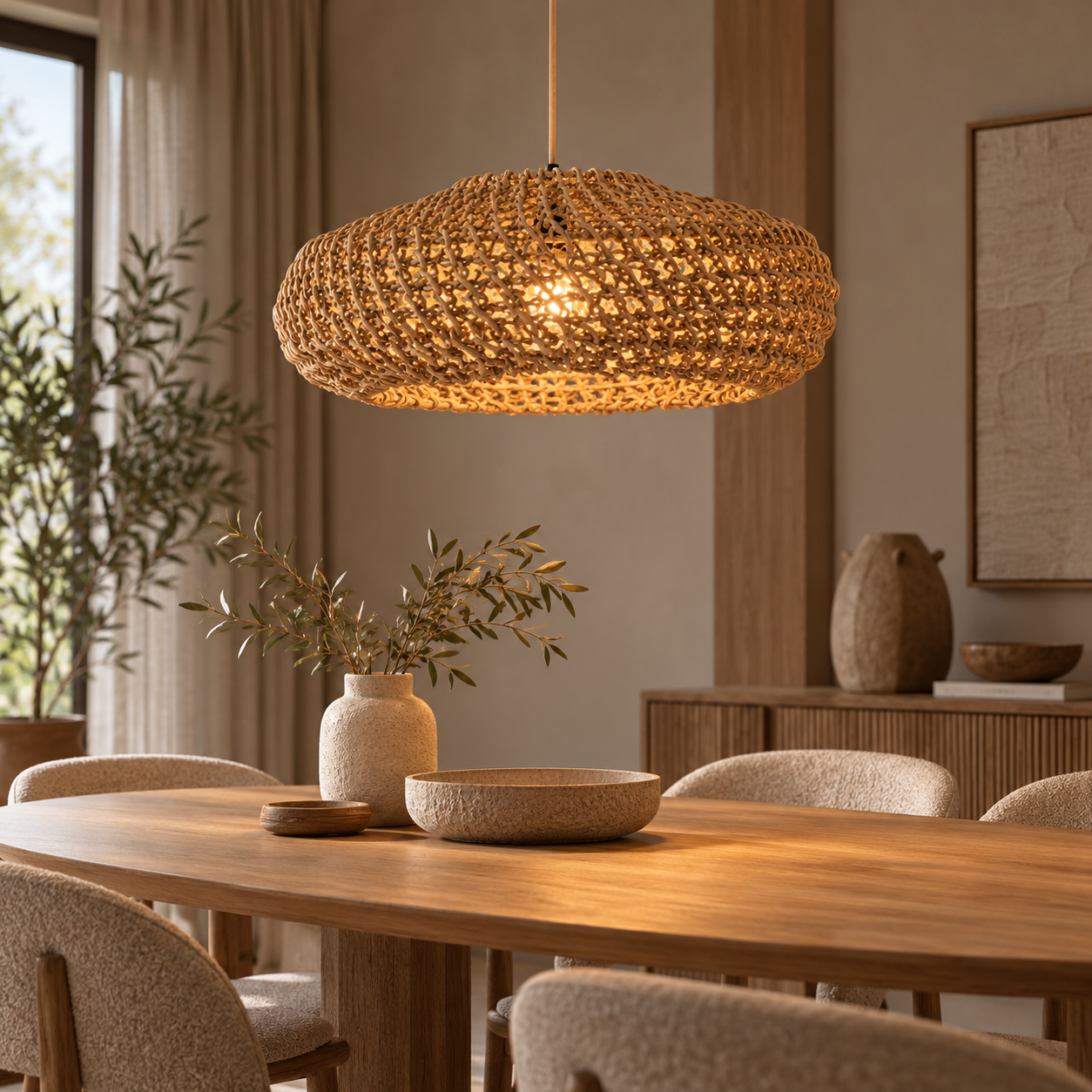 Hanging lamp Ø55x22 cm TWAN light brown - Afbeelding 2