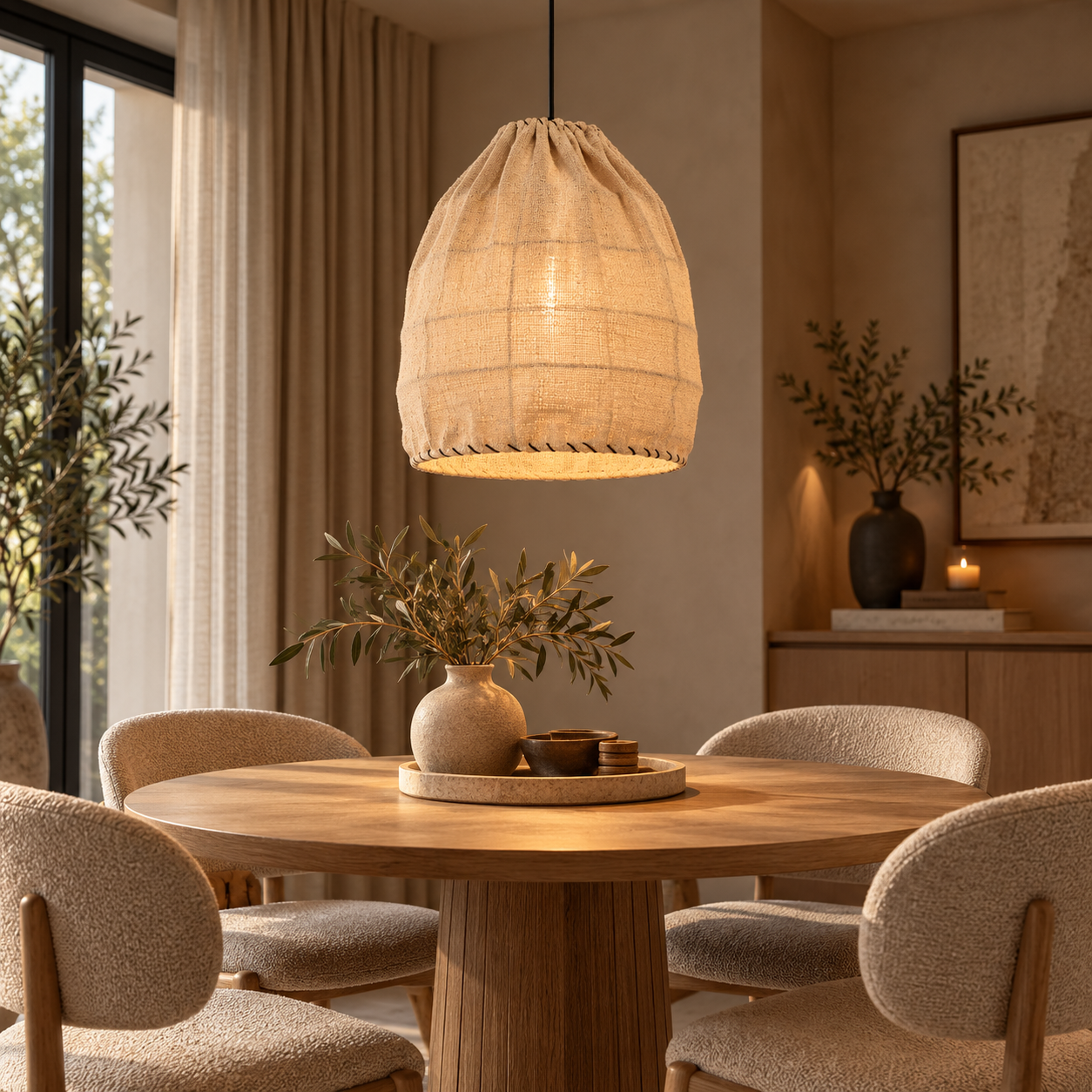 Hanging lamp Ø35x40 cm THIEUX beige+black - Afbeelding 2
